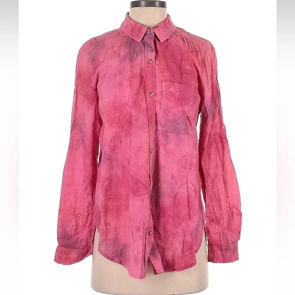 Anthropologie Pilcro The Cate Classic Buttondown Size XS Pink Tie  Dye Floral - Picture 4 of 7